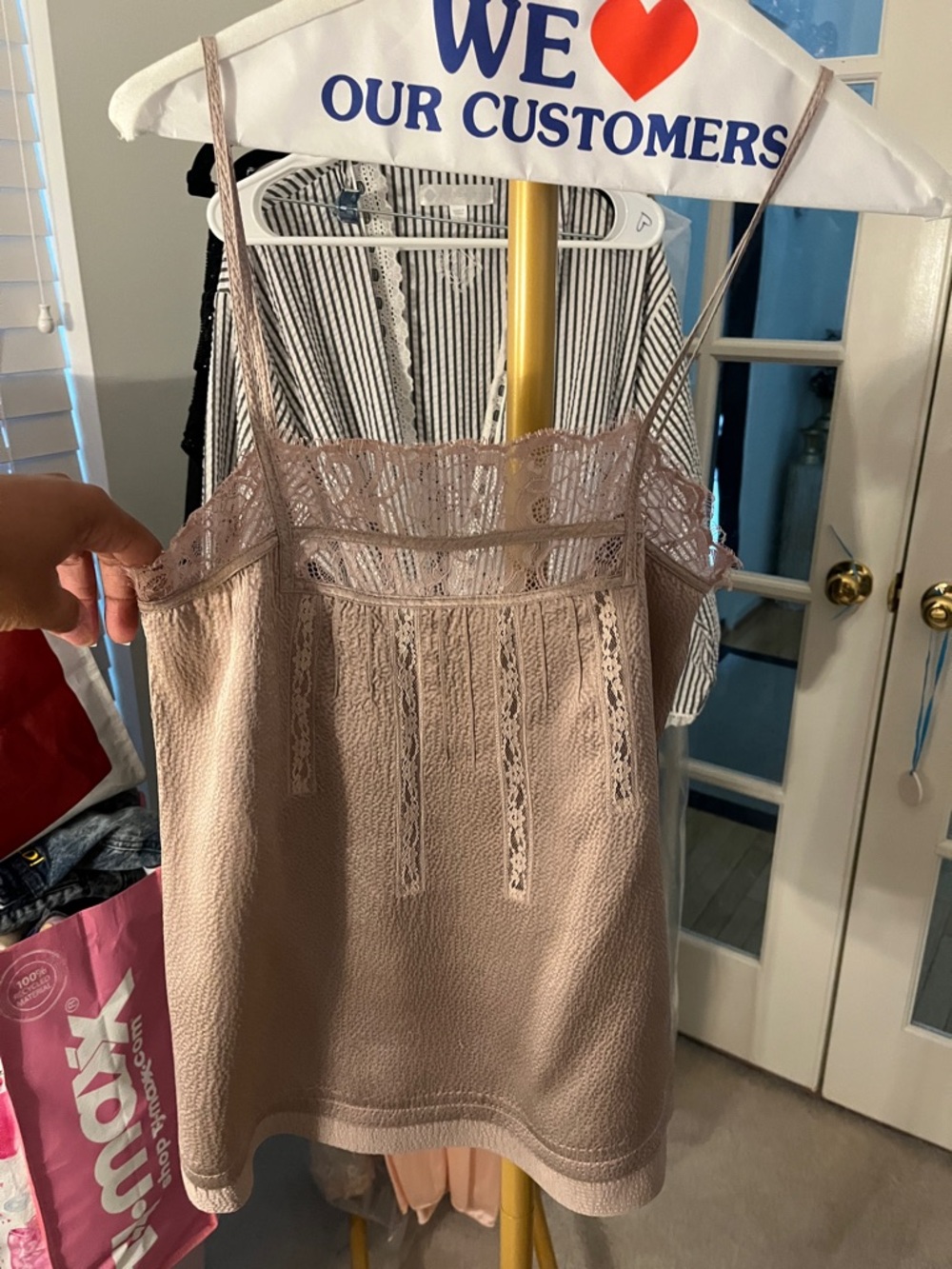 BCBGMaxAzria silk Lace-Trim Spaghetti Strap Camisole